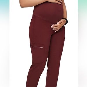 FIGS Technical Collection Yola Skinny Tall Maternity Scrub Pants Burgundy ST